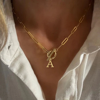 Collier Chaîne Trombonne — Initiale & Fermoir Cercle