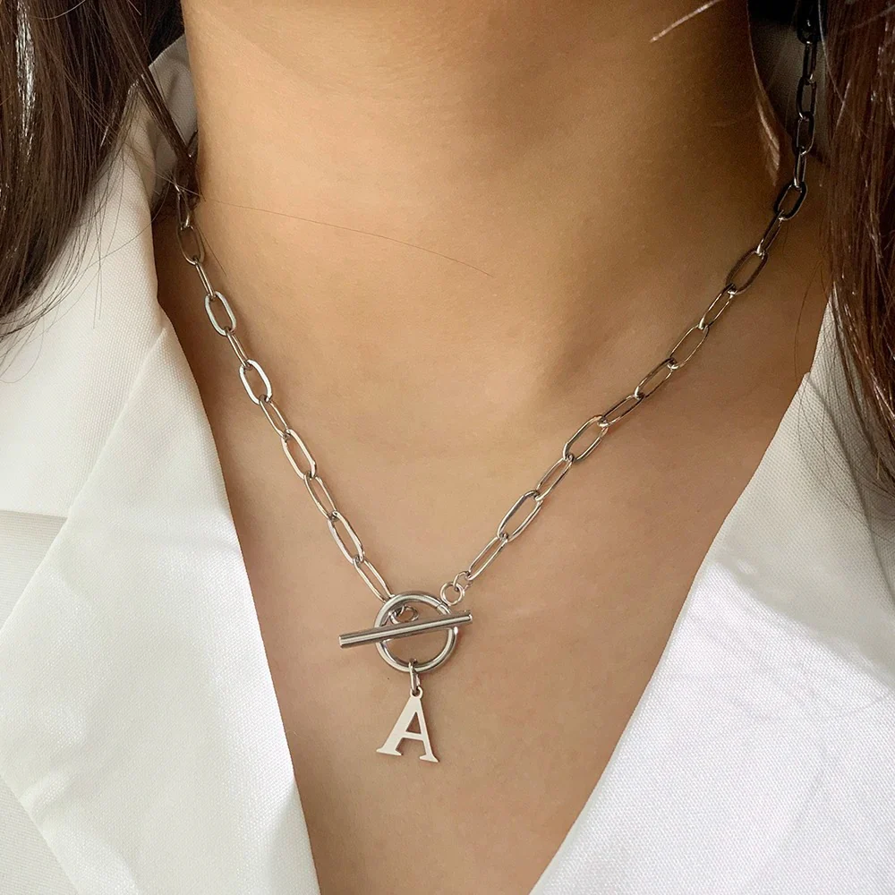 Collier Chaîne Trombonne — Initiale & Fermoir Cercle