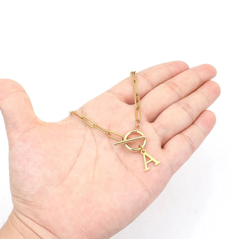 Collier Chaîne Trombonne — Initiale & Fermoir Cercle