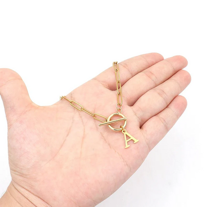 Collier Chaîne Trombonne — Initiale & Fermoir Cercle